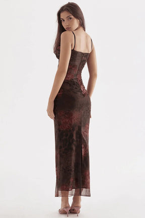 Largo Vestido Femenino con Estampado de Rosas
