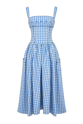 Largo Vestido Femenino de Estampado Cuadrado