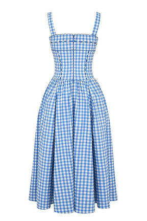 Largo Vestido Femenino de Estampado Cuadrado