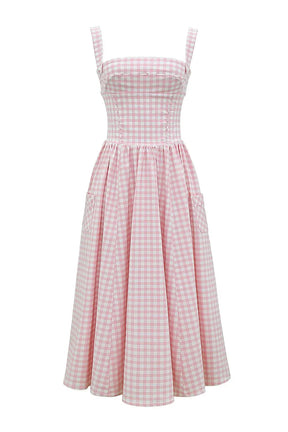 Largo Vestido Femenino de Estampado Cuadrado