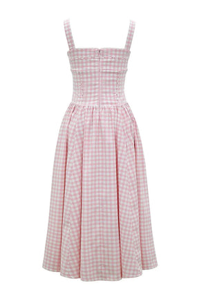 Largo Vestido Femenino de Estampado Cuadrado