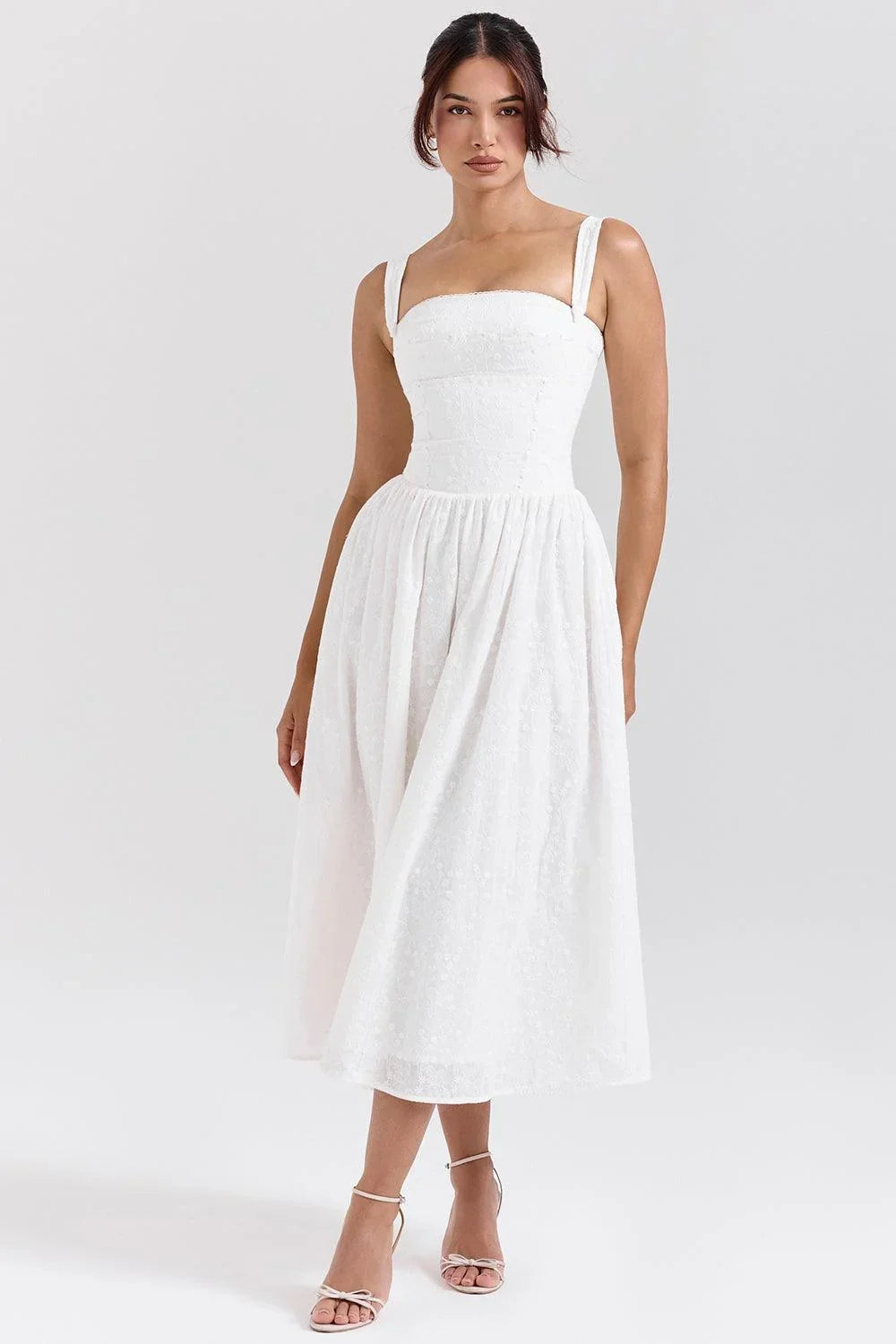 Largo Vestido Femenino de Estampado Cuadrado
